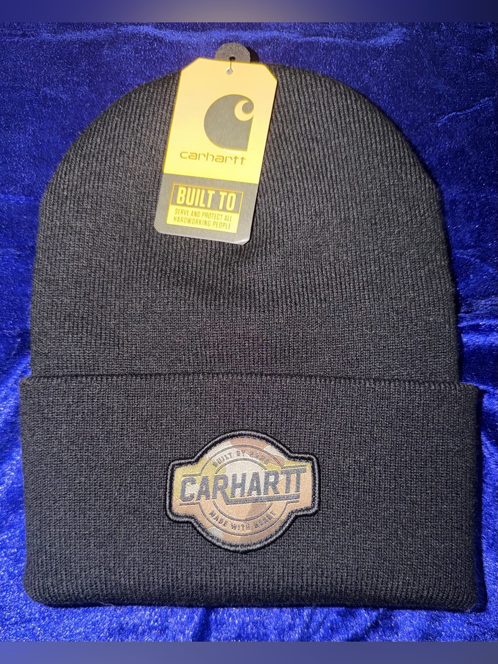 Carhartt Black Knit Beanie with Camouflage Logo Patch